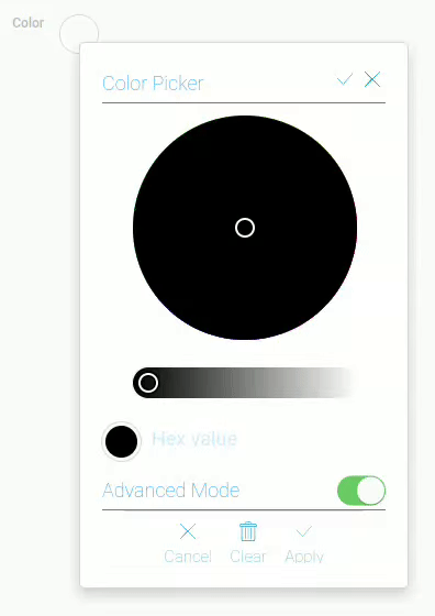 The advanced mode of the color picker is opened by default