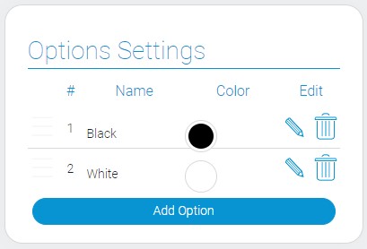Option settings of the color list
