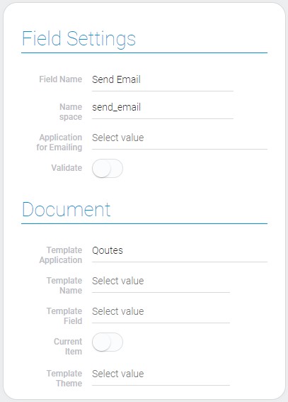 Settings of send email field and document
