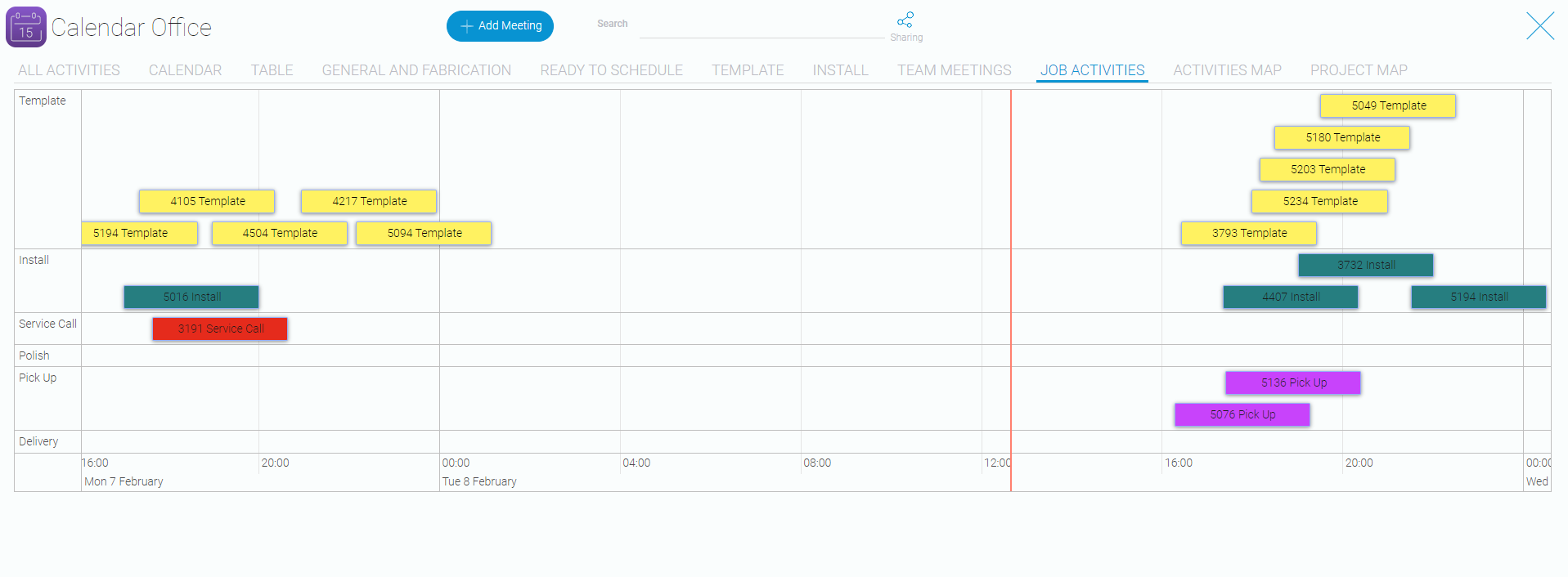 Gantt chart. Job Activities for day