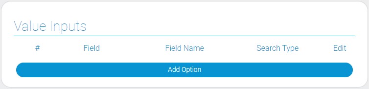 Settings of filter value inputs