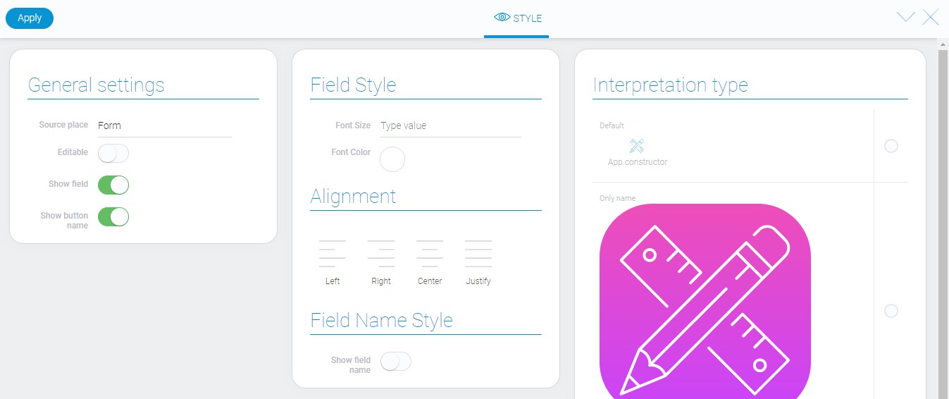 Style of app constructor element