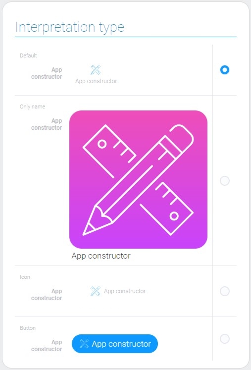 Types of app constructor interpretation