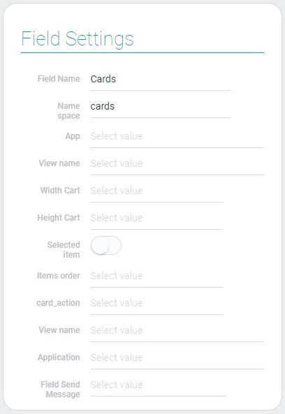 Settings of cards field
