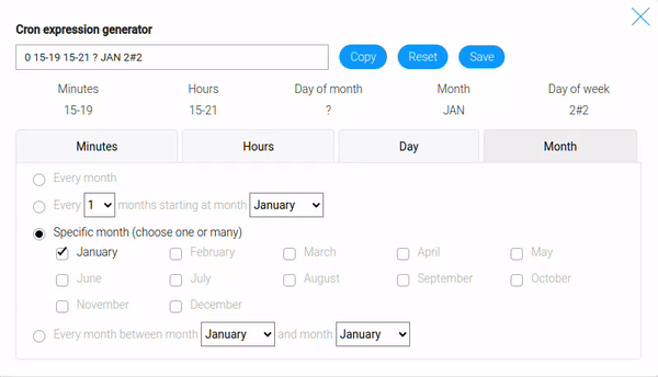 Options of month tab