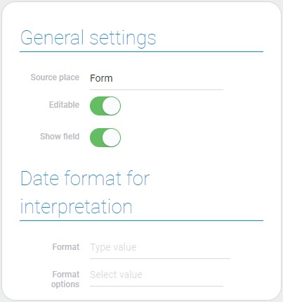 General style settings and date format settings of the date element