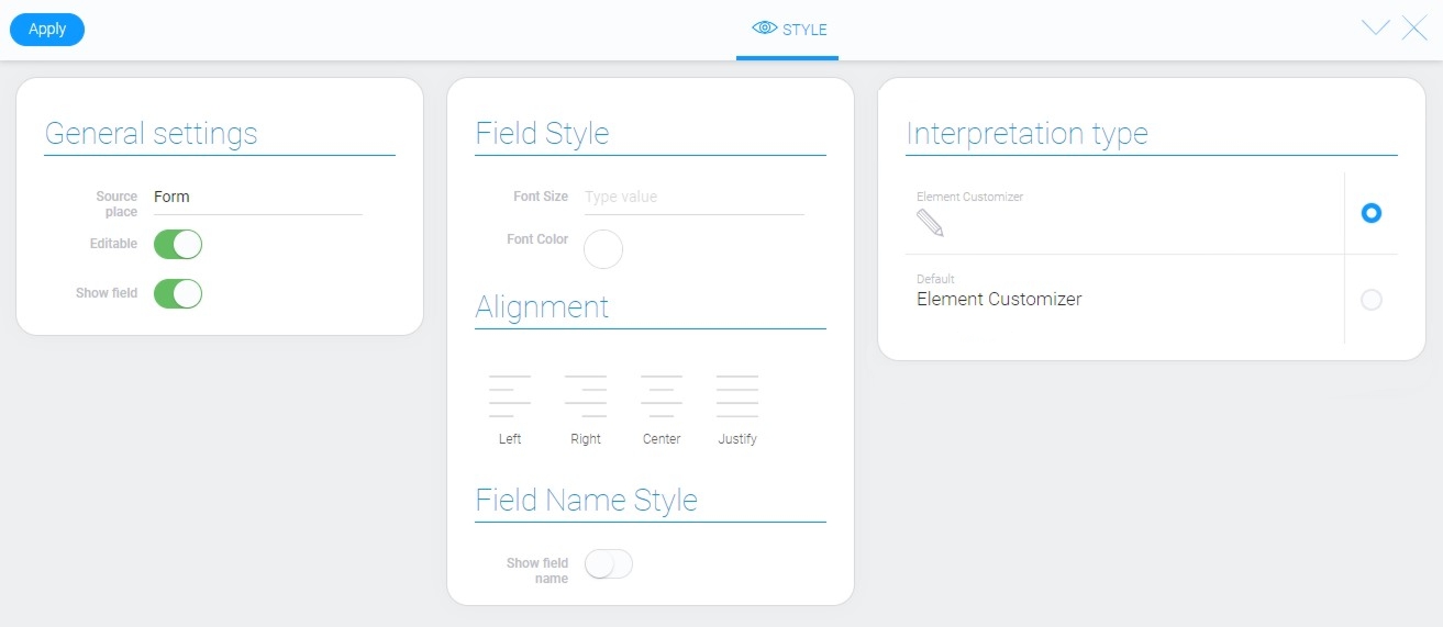 Style of element customizer