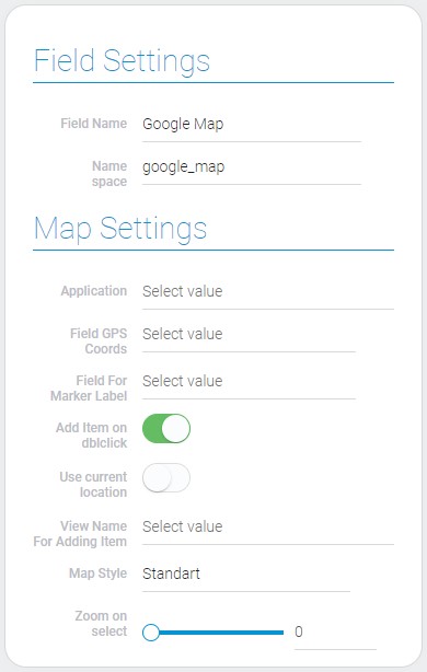 Settings of google map field