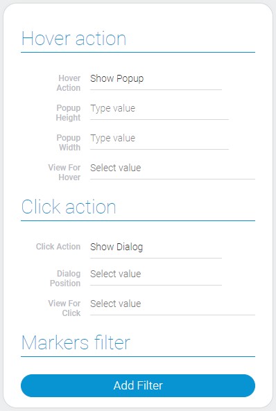 Hover action, click action and marker filter