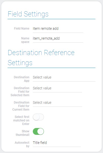 Settings of current element field and destination reference