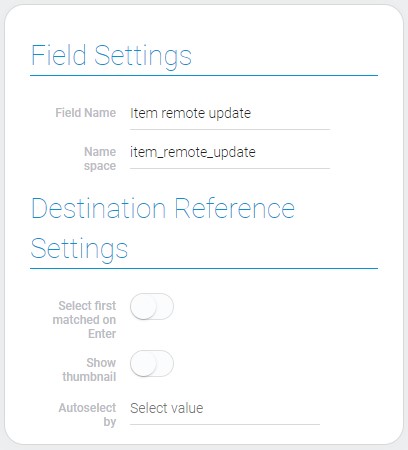 Settings of item remote update field and destination reference
