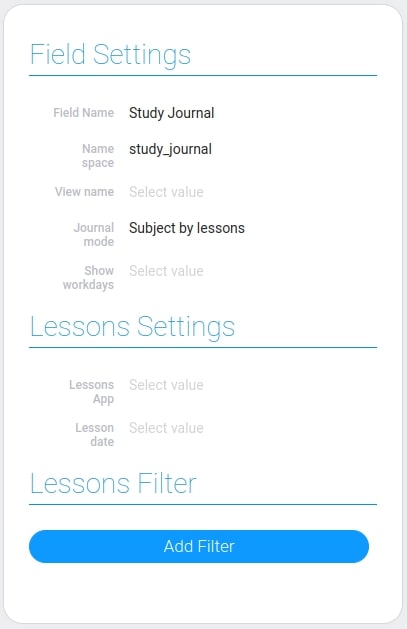 The blocks of field and lessons settings