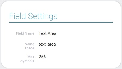 Settings of the text area field