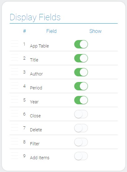 Display settings of timeline fields