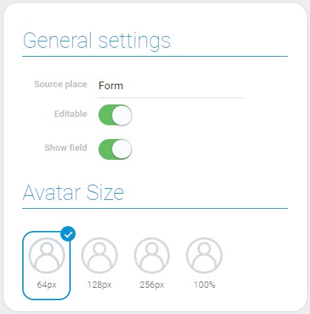 General settings and image size of user element