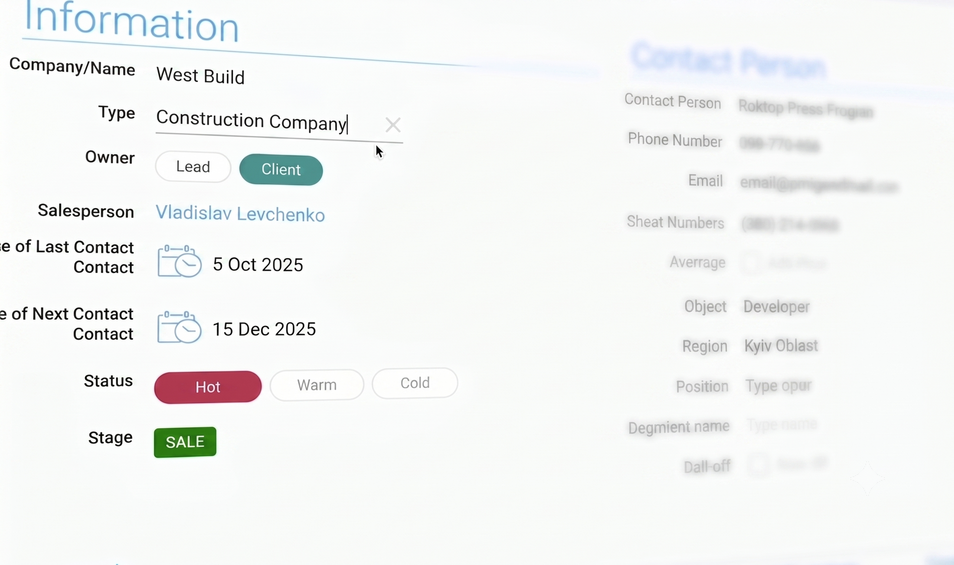 Example of contact classification