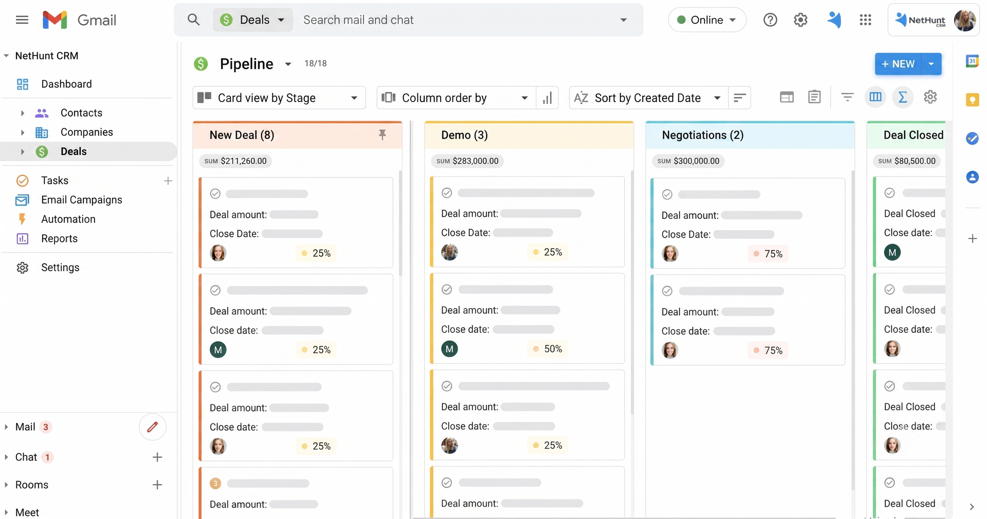 Sample CRM system for business NetHunt