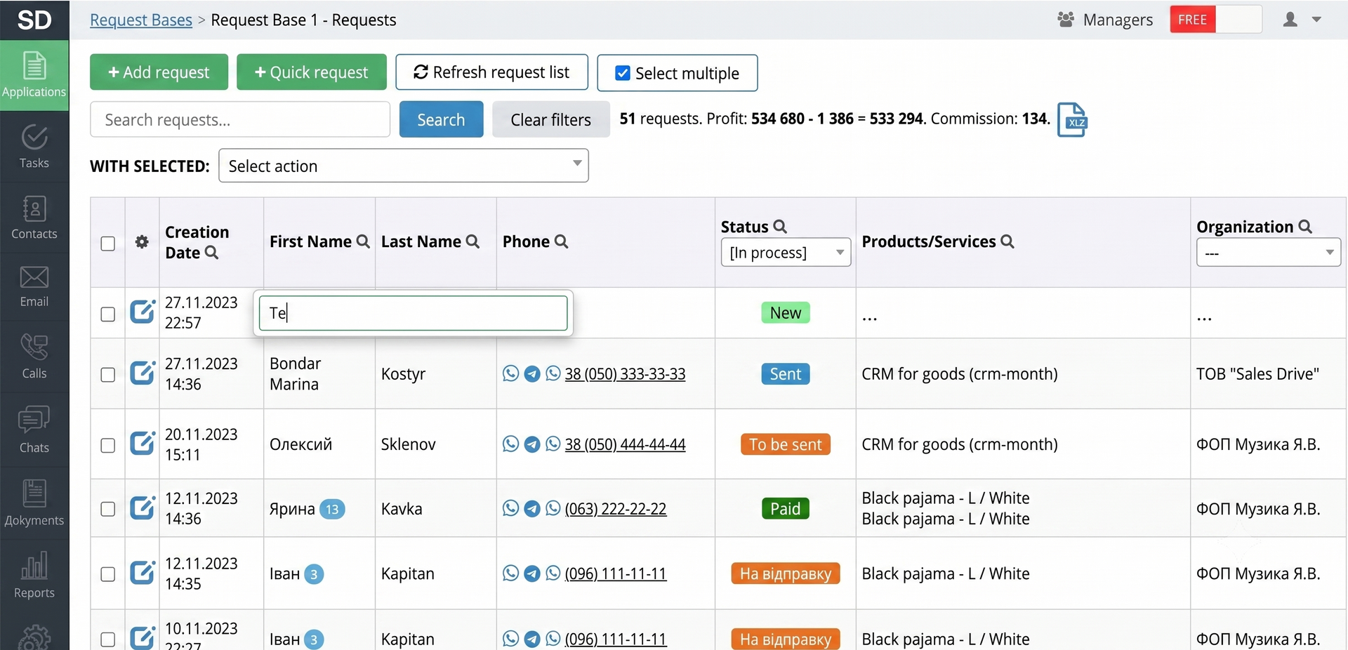 Sample SalesDrive CRM system