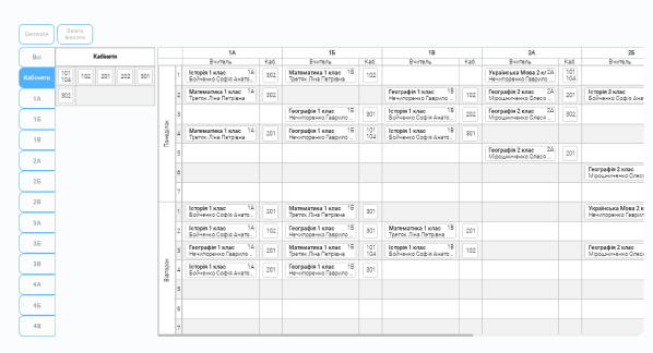 View of the class schedule in the CRM system for training centers