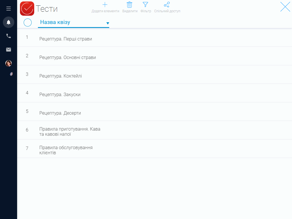 Перелік тестів