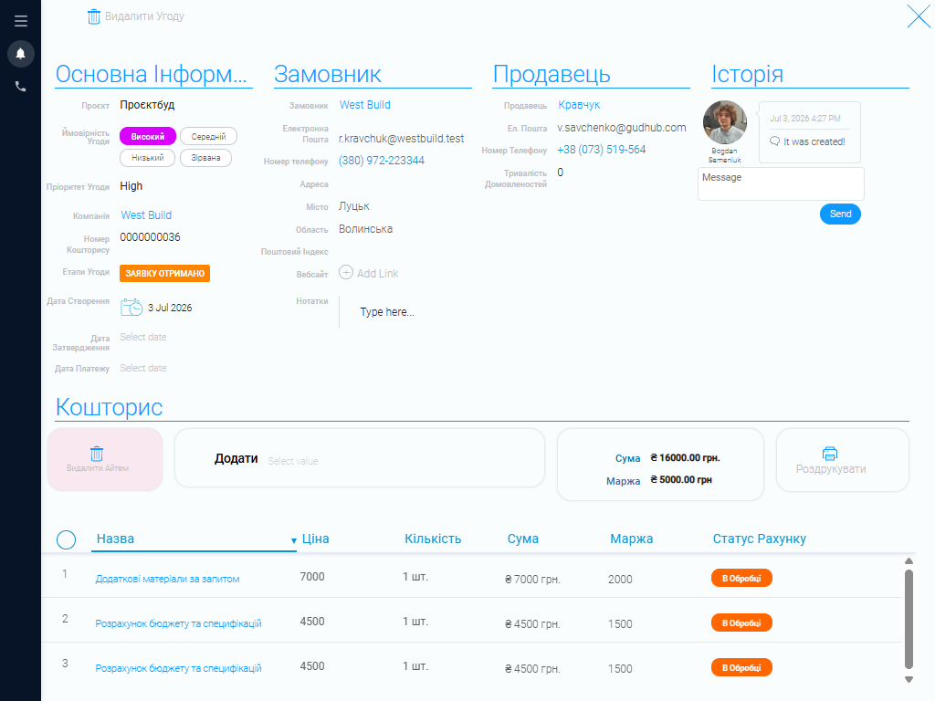 Інформація про угоду