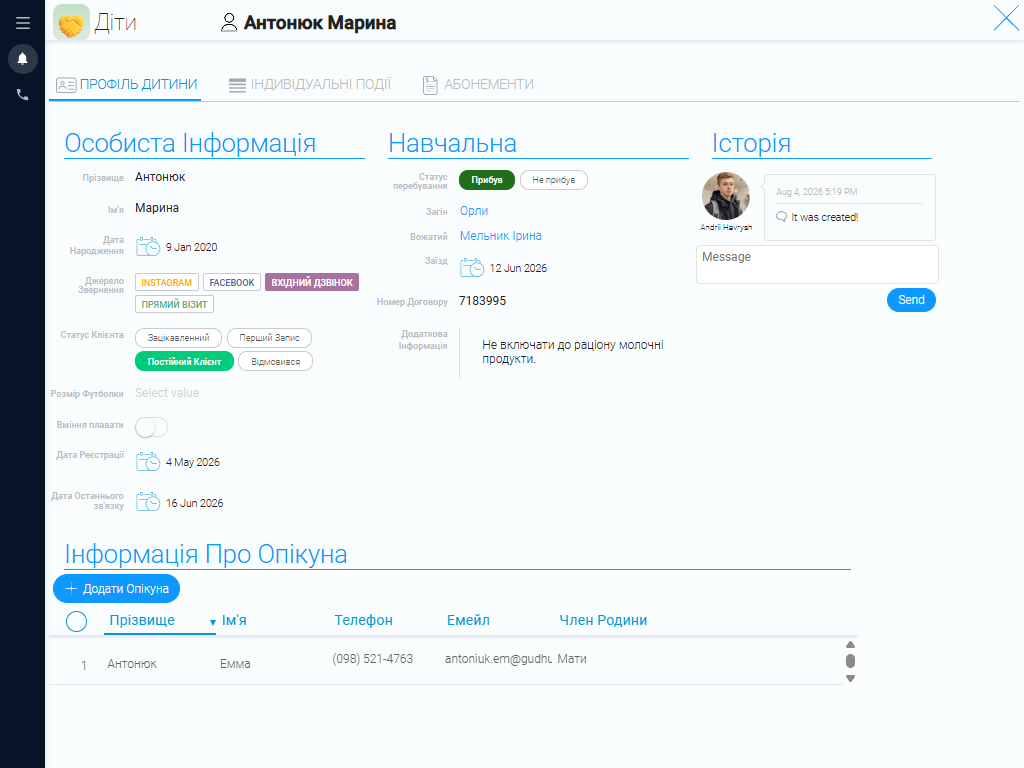 Персональна картка дитини